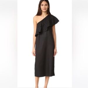 MARA HOFFMAN ONE SHOULDER EMBROIDERED FRILL DRESS BLACK SzM